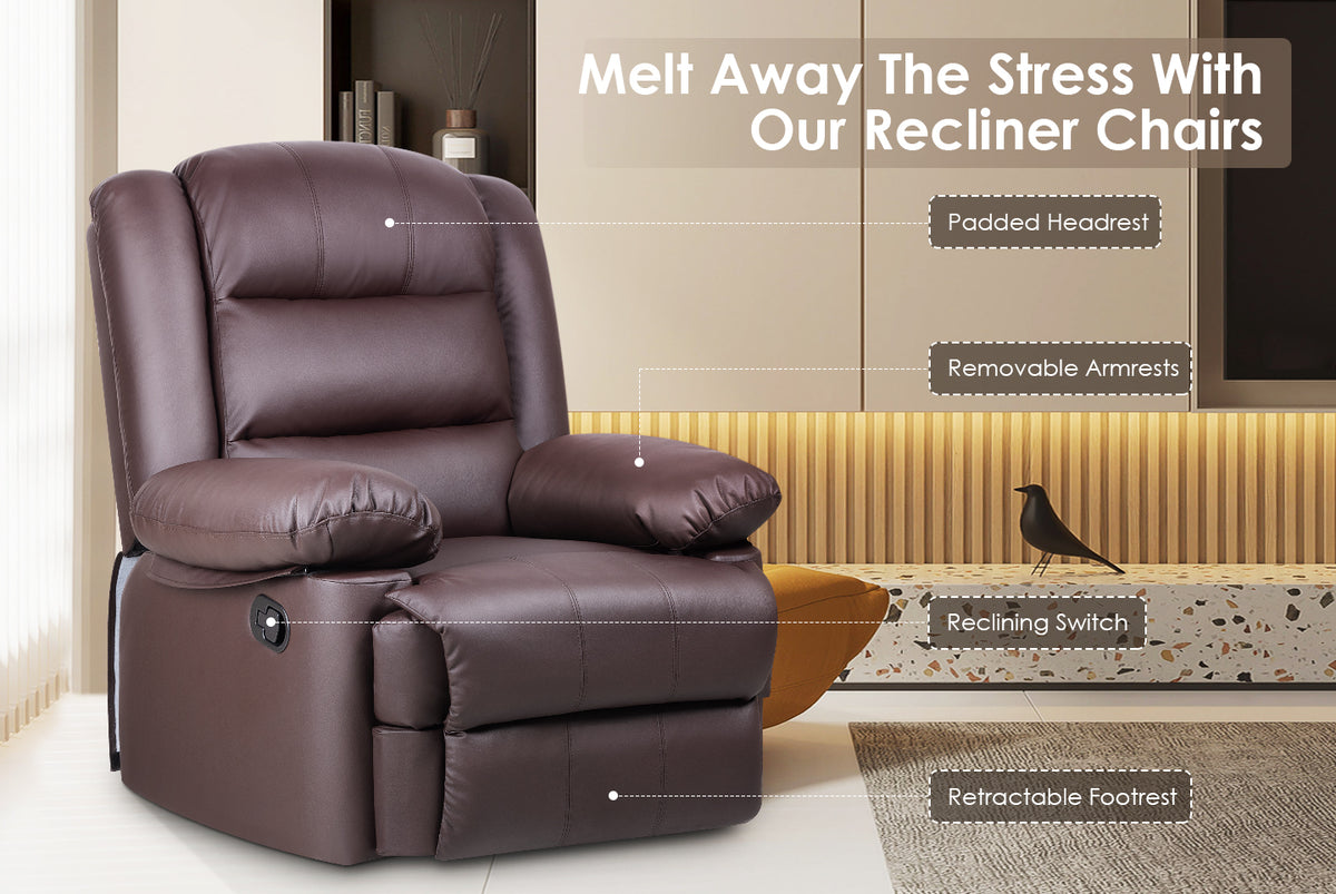 Armchair PU Leather Recliner Chair 110 160 Manual Reclining Sofa wit RattanTree UK